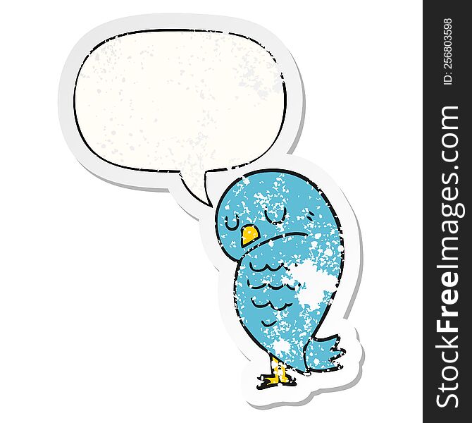 cartoon bird and speech bubble distressed sticker