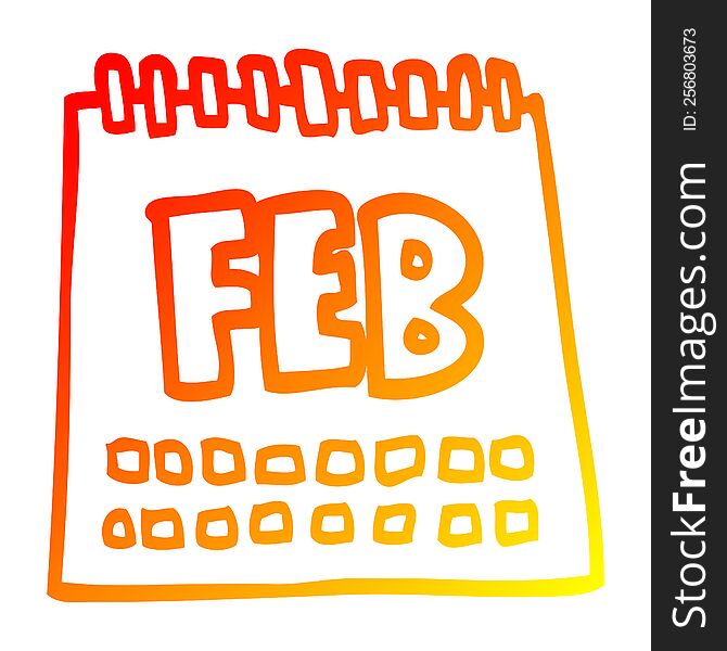 warm gradient line drawing of a cartoon calendar showing month of february