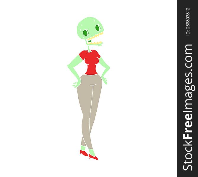 Flat Color Illustration Of A Cartoon Zombie Woman
