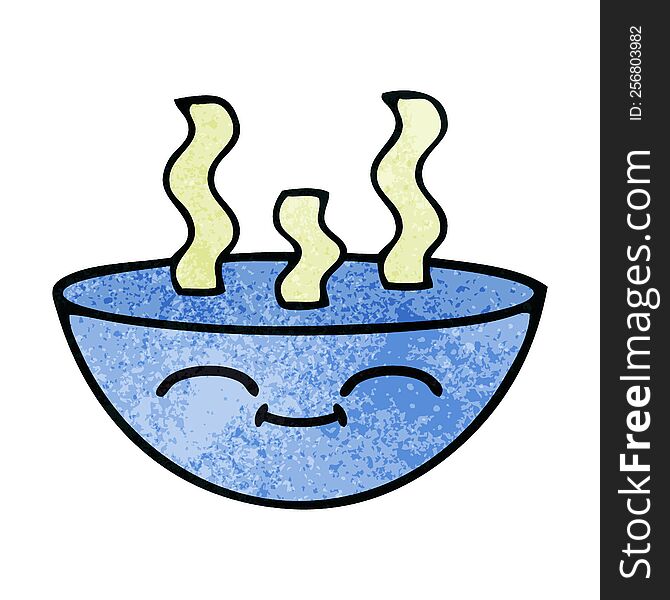 retro grunge texture cartoon bowl of hot soup