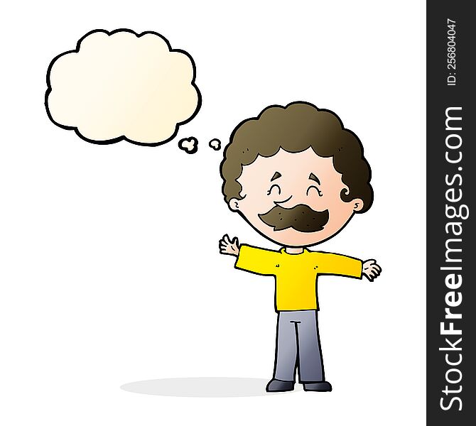 Cartoon Boy With Mustache With Thought Bubble