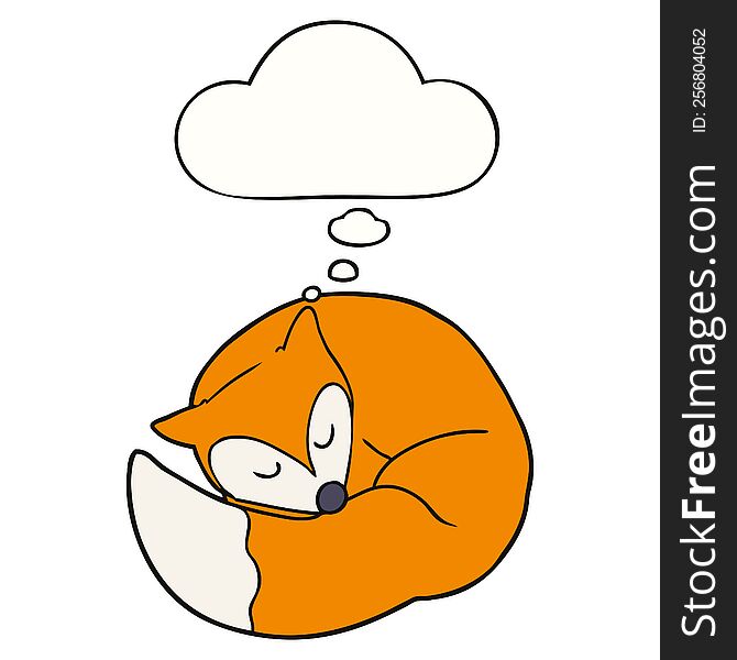 cartoon sleeping fox with thought bubble. cartoon sleeping fox with thought bubble