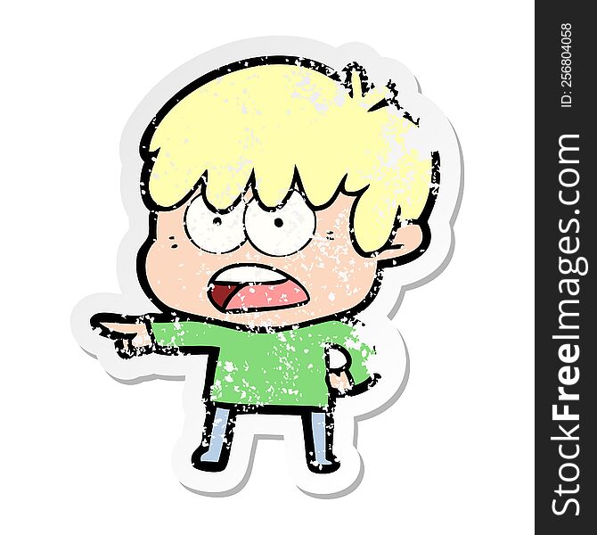 Distressed Sticker Of A Worried Cartoon Boy