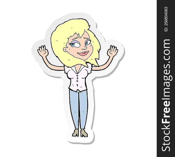 sticker of a cartoon woman giving up