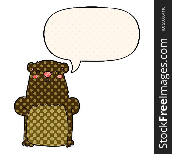 Cartoon Bear And Speech Bubble In Comic Book Style