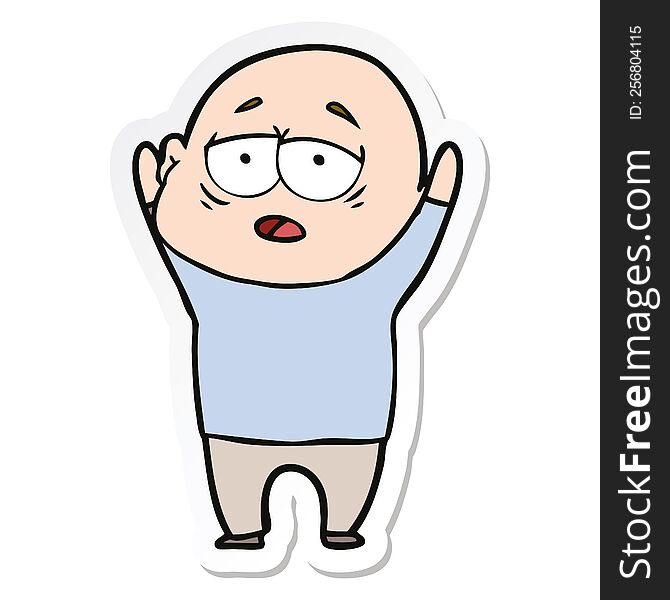 Sticker Of A Cartoon Tired Bald Man
