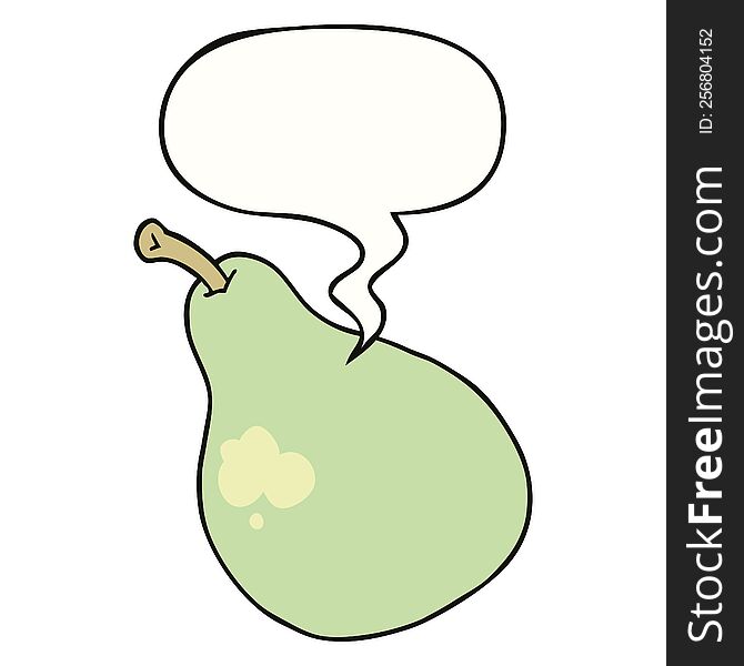 cartoon pear with speech bubble. cartoon pear with speech bubble