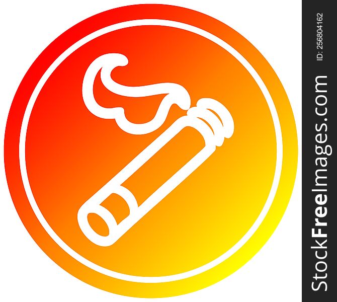 lit cigarette circular icon with warm gradient finish. lit cigarette circular icon with warm gradient finish