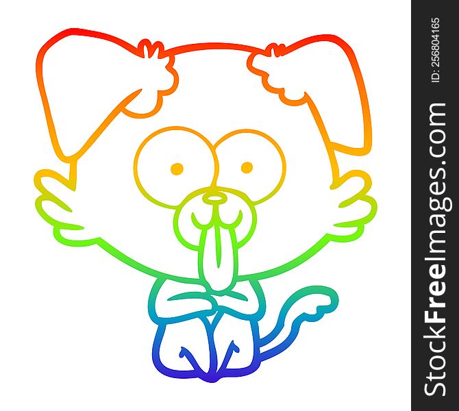 rainbow gradient line drawing of a cartoon dog with tongue sticking out