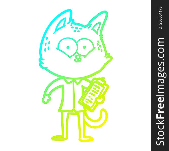 Cold Gradient Line Drawing Cartoon Cat With Clipboard