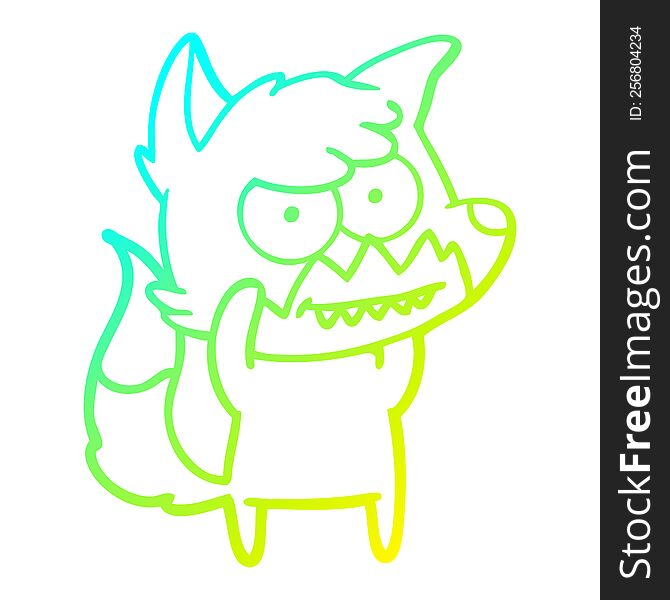 cold gradient line drawing of a cartoon grinning fox