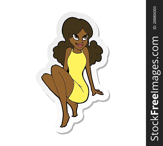 sticker of a cartoon attractive woman posing