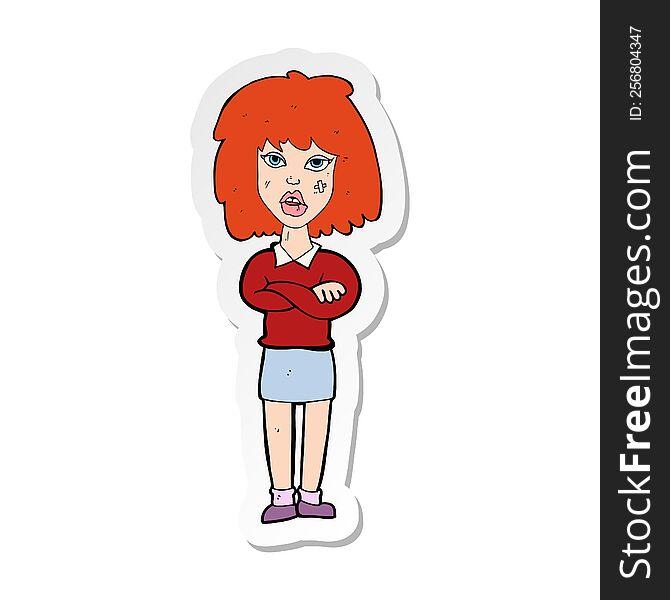 Sticker Of A Cartoon Tough Woman With Folded Arms