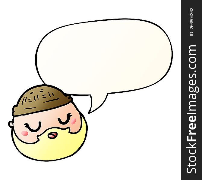 Cartoon Male Face And Beard And Speech Bubble In Smooth Gradient Style