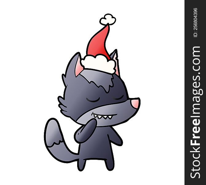 Friendly Gradient Cartoon Of A Wolf Wearing Santa Hat