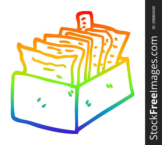 rainbow gradient line drawing of a cartoon box of files