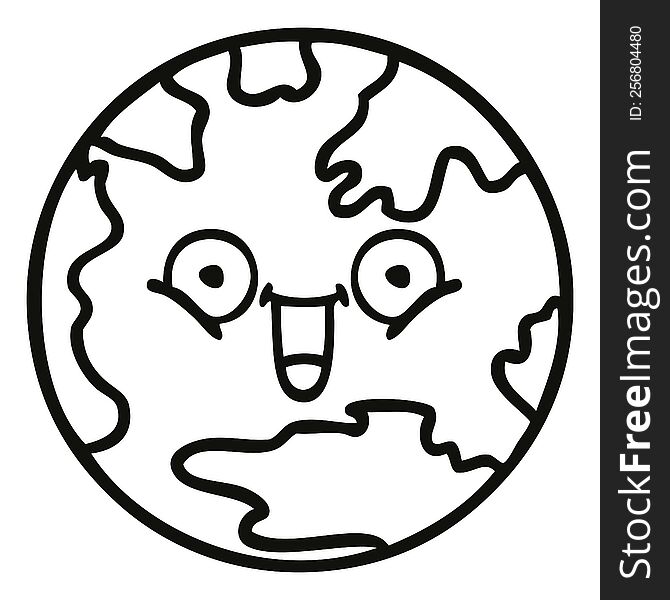 line drawing cartoon planet earth