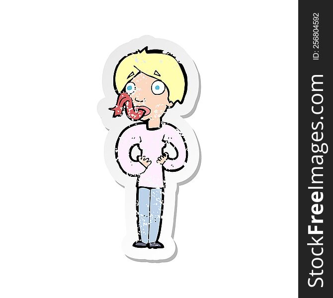 retro distressed sticker of a cartoon woman sticking out tongue