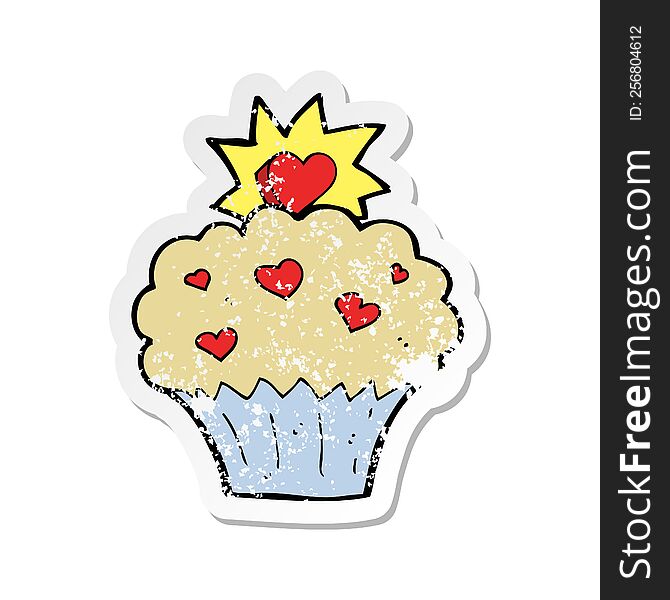Retro Distressed Sticker Of A Cartoon Love Heart Cupcake