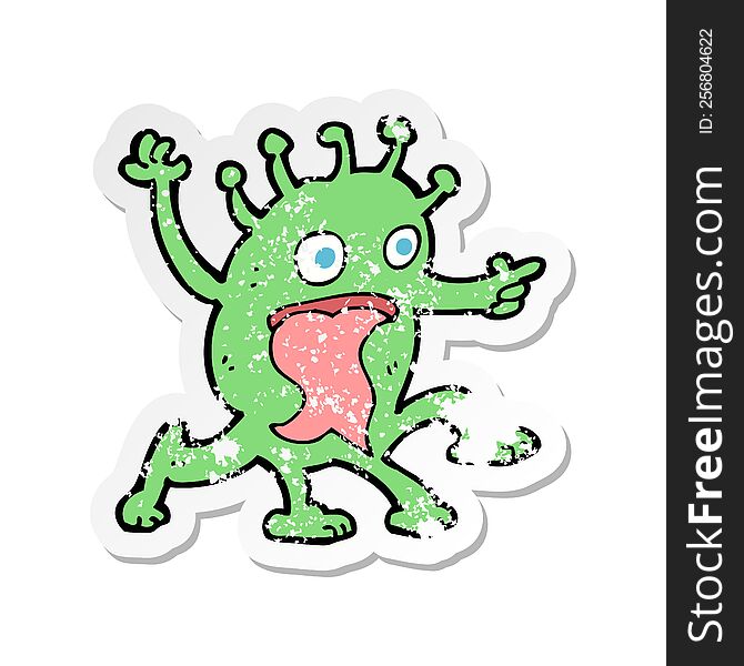 Retro Distressed Sticker Of A Cartoon Weird Little Alien