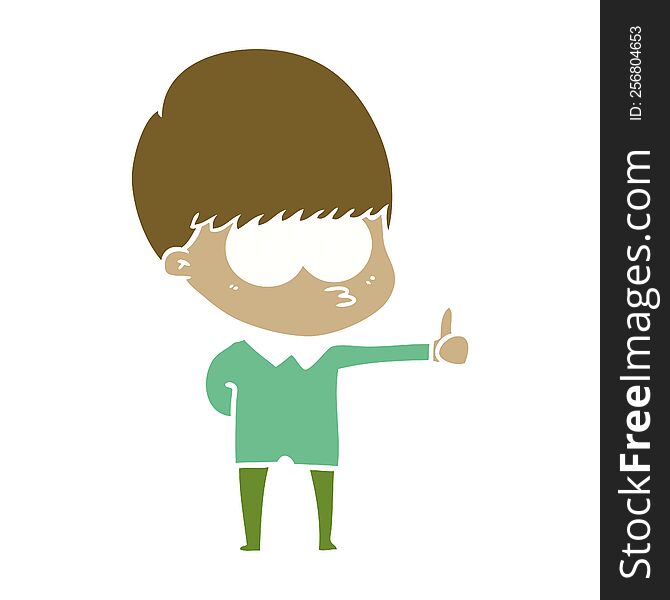 Curious Flat Color Style Cartoon Boy Giving Thumbs Up Sign