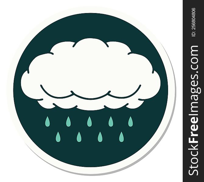 sticker of tattoo in traditional style of a cloud raining. sticker of tattoo in traditional style of a cloud raining