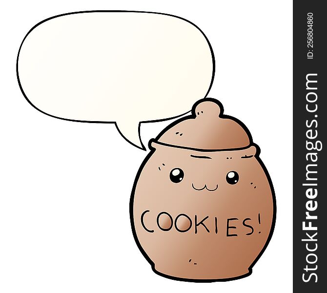 Cartoon Cookie Jar And Speech Bubble In Smooth Gradient Style