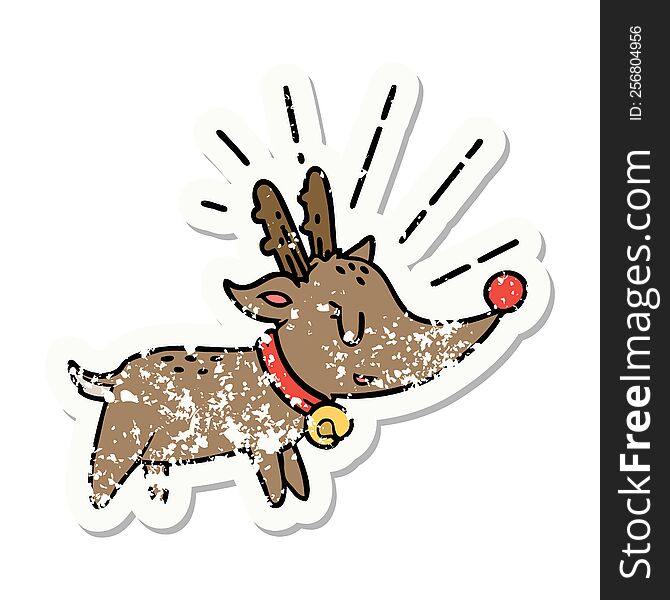 worn old sticker of a tattoo style christmas reindeer. worn old sticker of a tattoo style christmas reindeer
