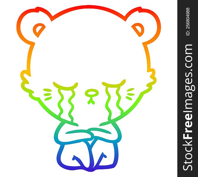 Rainbow Gradient Line Drawing Crying Cartoon Polarbear