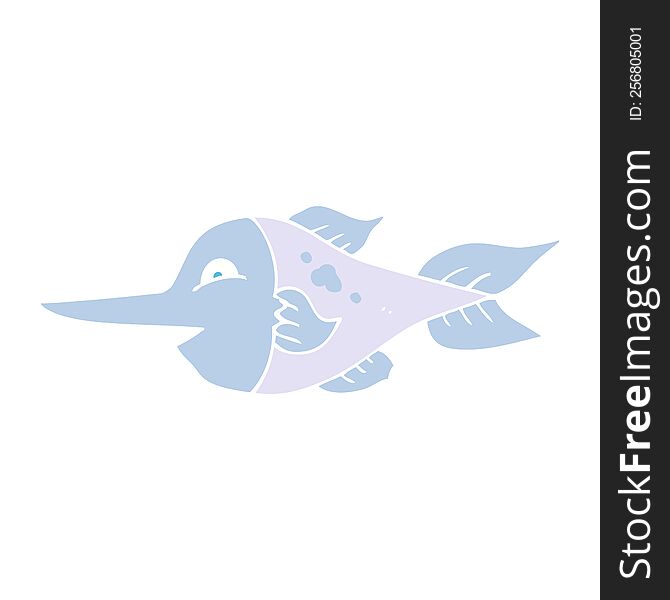 Flat Color Illustration Of A Cartoon Swordfish