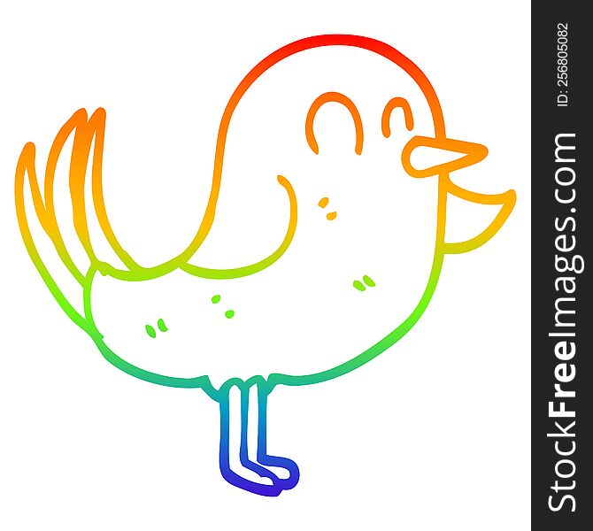 Rainbow Gradient Line Drawing Cartoon Bird Pointing