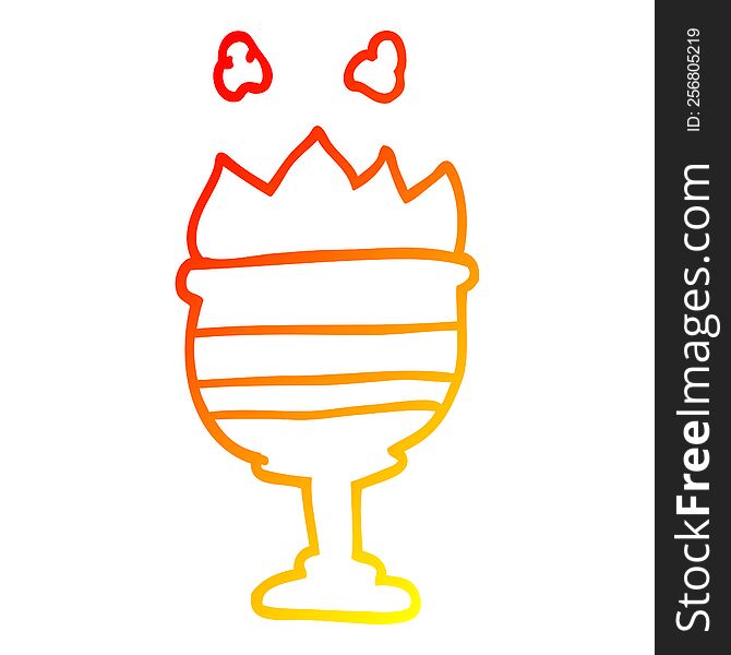 warm gradient line drawing of a cartoon flaming golden cup