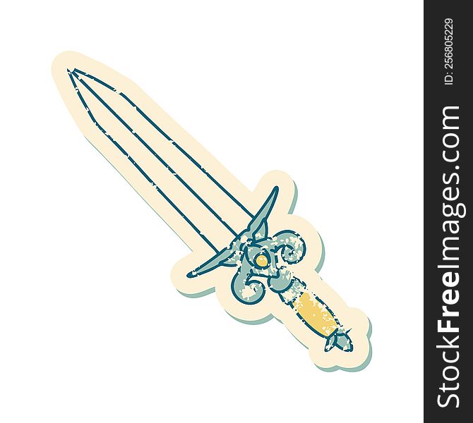 Distressed Sticker Tattoo Style Icon Of Dagger