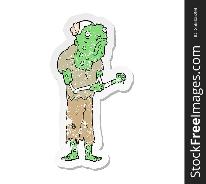 Distressed Sticker Of A Cartoon Zombie