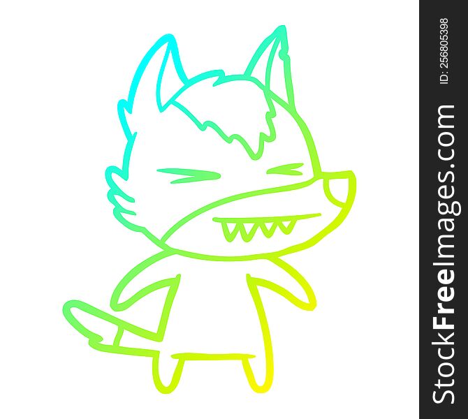 Cold Gradient Line Drawing Angry Wolf Cartoon