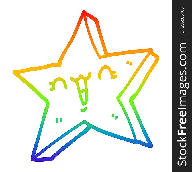 Rainbow Gradient Line Drawing Cute Cartoon Star