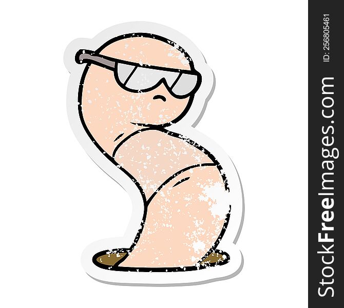 distressed sticker of a cartoon cool worm
