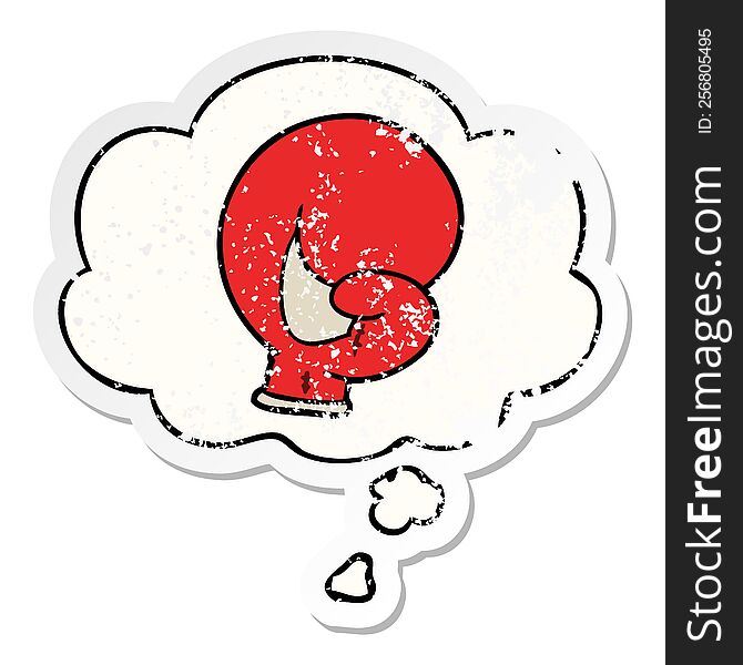 boxing glove cartoon  with thought bubble as a distressed worn sticker