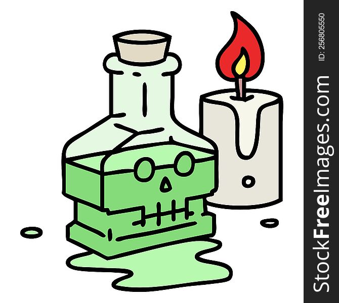 cartoon of a magic potion in a fancy bottle with candle. cartoon of a magic potion in a fancy bottle with candle
