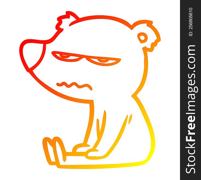 warm gradient line drawing of a angry bear cartoon sitting