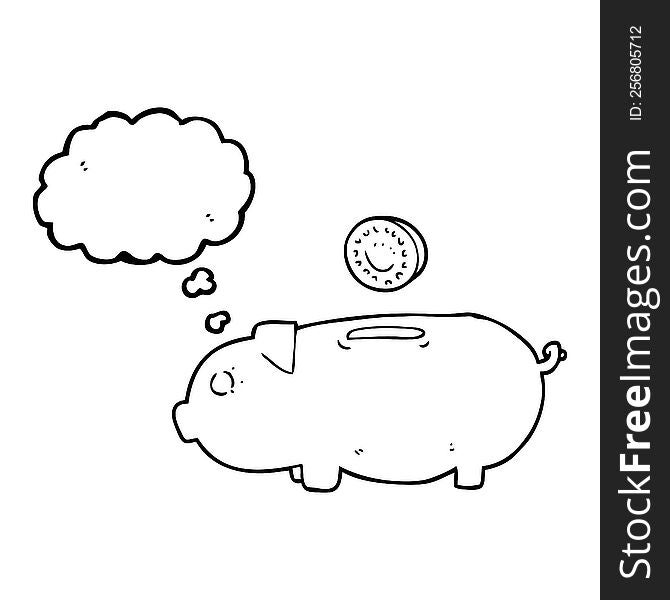 freehand drawn thought bubble cartoon piggy bank