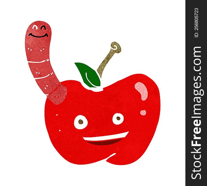 cartoon apple with worm