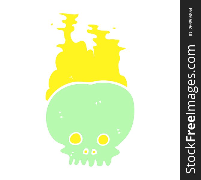 Flat Color Illustration Of A Cartoon Steaming Skull