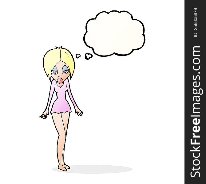 Cartoon Woman In Short Dress With Thought Bubble