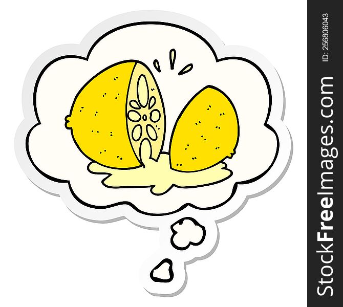 Cartoon Cut Lemon And Thought Bubble As A Printed Sticker