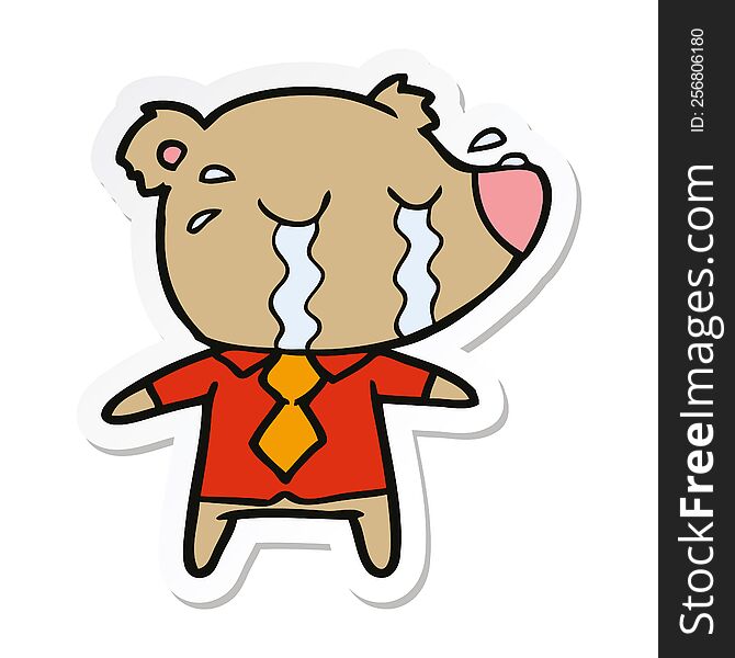 sticker of a cartoon crying bear in shirt