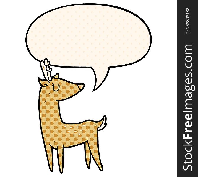 cartoon deer with speech bubble in comic book style