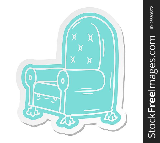 cartoon sticker of a blue arm chair