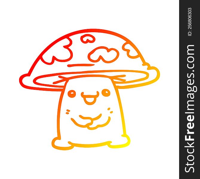 warm gradient line drawing cartoon mushroom character