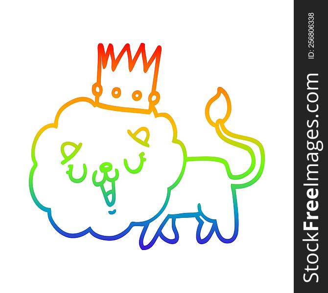 Rainbow Gradient Line Drawing Cartoon Lion With Crown